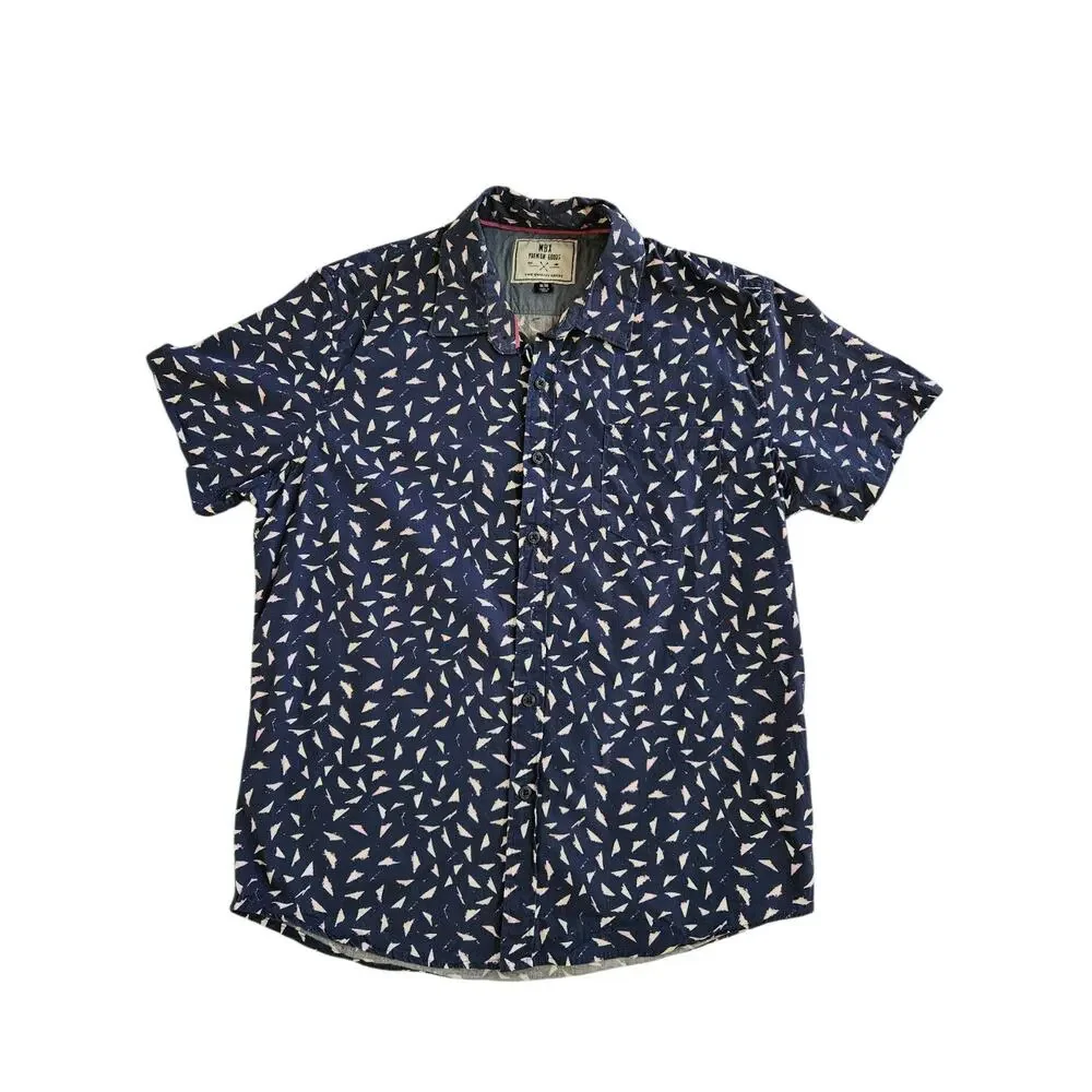 MBX Premium Goods Button Down Shirt Short Sleeve Blue‎ Geometric Mens Medium